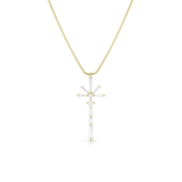 one of a kind tapered diamonds narrow cross pendant necklace in 18k gold<span class='visuallyhidden'>; shop help at 760-978-9297.</span>